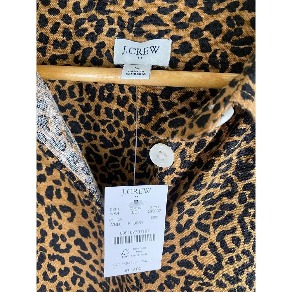 NWT J.Crew Factory Leopard Linen Blend Shirt Dress Belted Large - Picture 12 of 13
